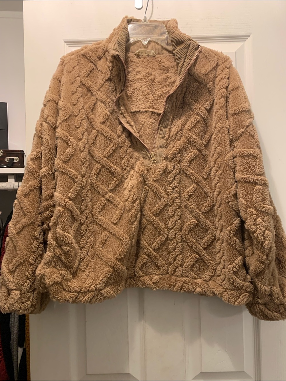 Cozy Women's Tan Sherpa Pullover Jacket